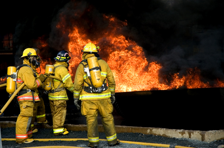 Firefighters involved in a training excercise.