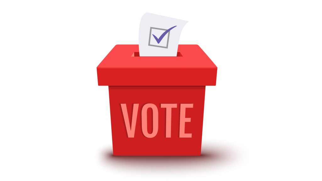 Red ballot box with word  vote 